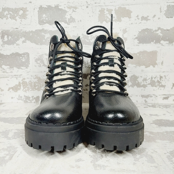 NEW Marc Fisher LTD Black Leather Nairy Lace Up Hiking Boots E581 - Picture 4 of 13